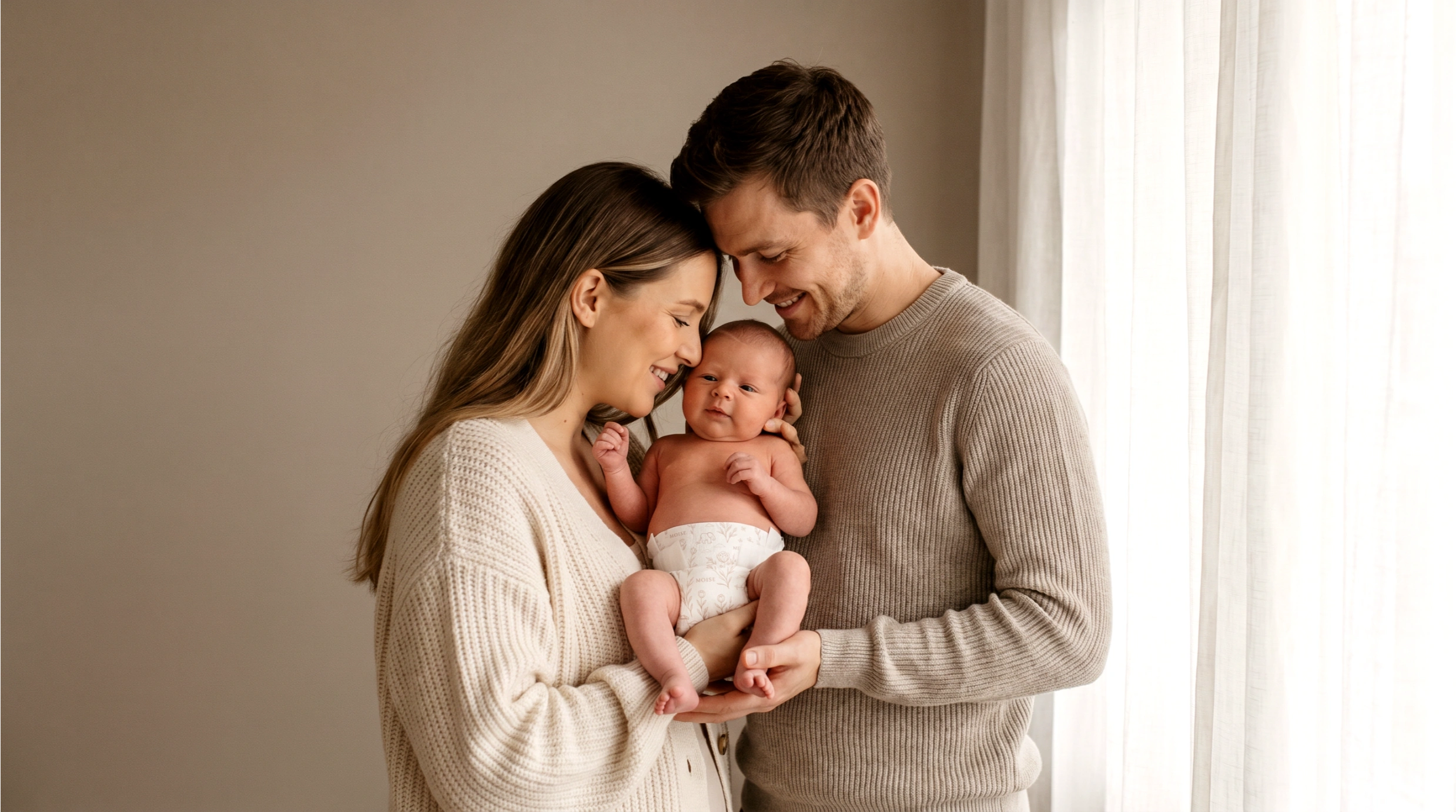 Father and Mother with baby banner