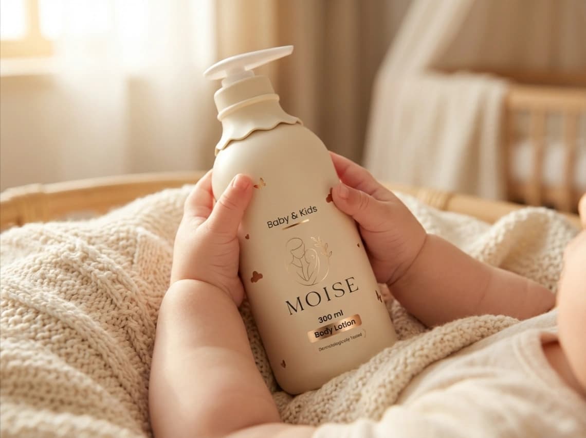 Baby using body lotion