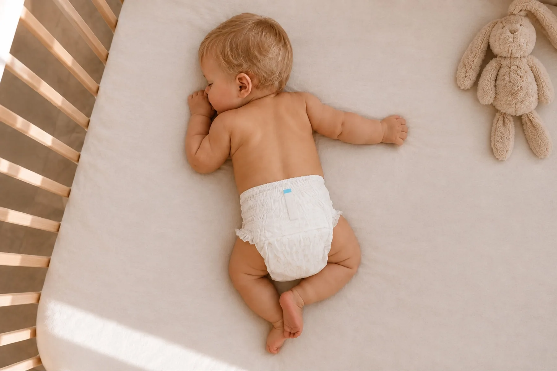 Slapende baby in een Moise luierbroekje